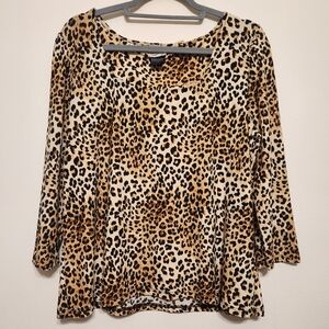 Leopard Print Square Neckline 3/4 Sleeve Top